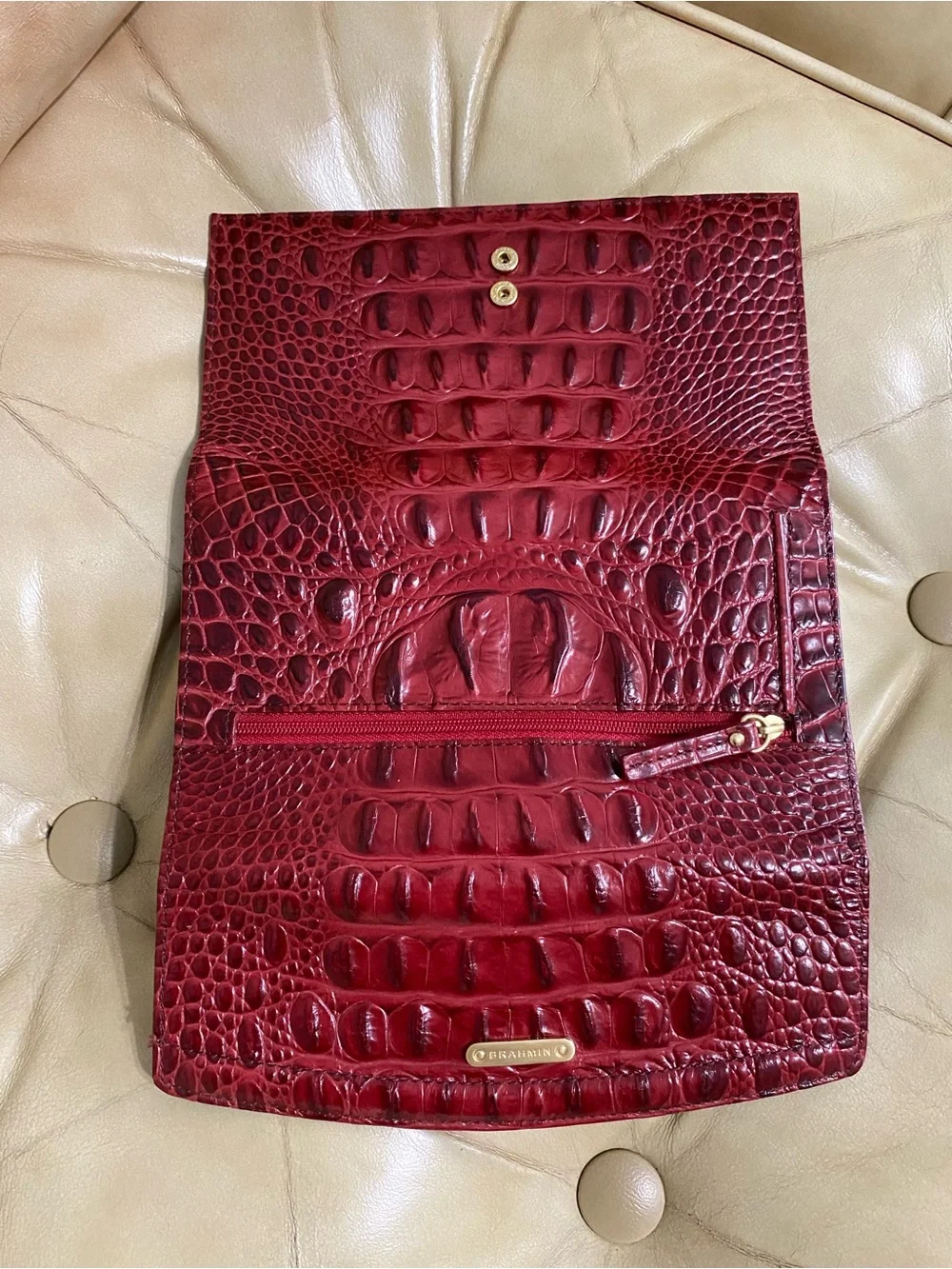 LKNW Vintage Brahmin Cranberry Leather Checkbook Wallet Wine Burgundy Melbourne